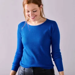 Pull col rond manches longues maille côtelée