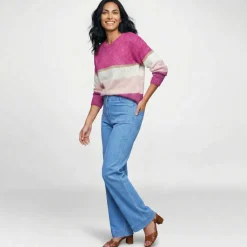 Pull col rond rayé, toucher doux