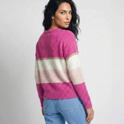 Pull col rond rayé, toucher doux