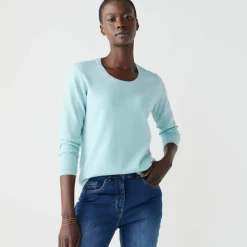 Pull col rond uni, manches longues, toucher doux