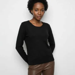 Pull col rond uni, manches longues, toucher doux