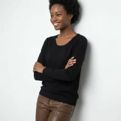 Pull col rond uni, manches longues, toucher doux