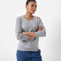 Pull col rond uni, manches longues, toucher doux