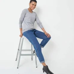 Pull col rond uni, manches longues, toucher doux