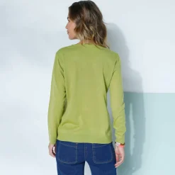 Pull col rond uni, manches longues, toucher doux