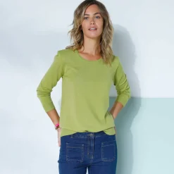 Pull col rond uni, manches longues, toucher doux