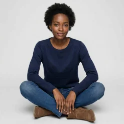 Pull col rond uni, manches longues, toucher doux