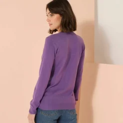 Pull col rond uni, manches longues, toucher doux