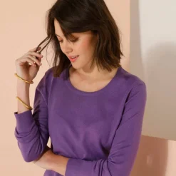 Pull col rond uni, manches longues, toucher doux