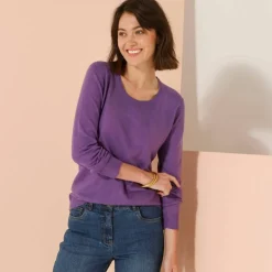 Pull col rond uni, manches longues, toucher doux