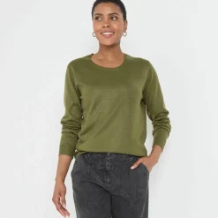 Pull col rond uni, manches longues, toucher doux