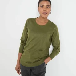 Pull col rond uni, manches longues, toucher doux