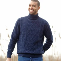 Pull col roulé maille irlandaise