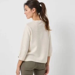 Pull col tunisien manches 3/4, maille fantaisie