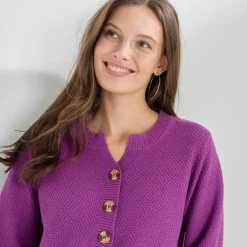 Pull col tunisien manches 3/4, maille fantaisie