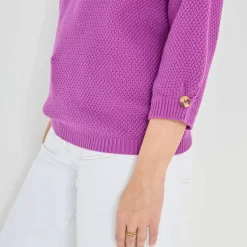 Pull col tunisien manches 3/4, maille fantaisie