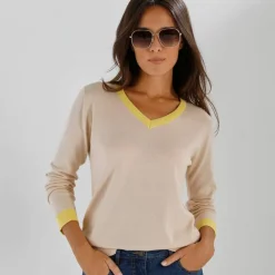 Pull col V bicolore