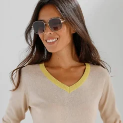 Pull col V bicolore