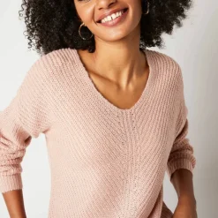 Pull col V, maille anglaise toucher doux