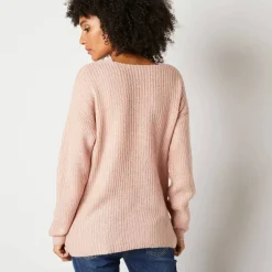 Pull col V, maille anglaise toucher doux