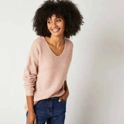 Pull col V, maille anglaise toucher doux