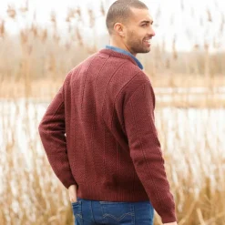 Pull col V maille irlandaise