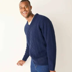 Pull col V maille irlandaise