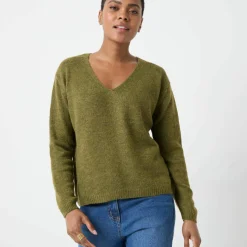 Pull col V manches longues, laine et mohair mélangés