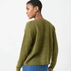 Pull col V manches longues, laine et mohair mélangés