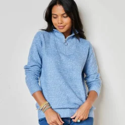 Pull col zippé, maille anglaise