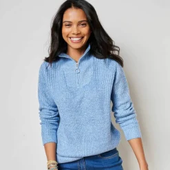 Pull col zippé, maille anglaise
