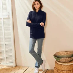 Pull col zippé, maille anglaise
