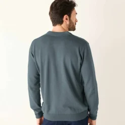 Pull fin col polo zippé broderie poitrine