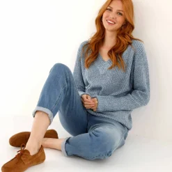 Pull loose col V, maille anglaise