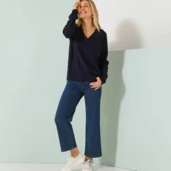 Pull loose col V, maille anglaise