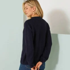 Pull loose col V, maille anglaise