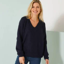 Pull loose col V, maille anglaise