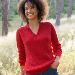 Pull loose col V, maille anglaise
