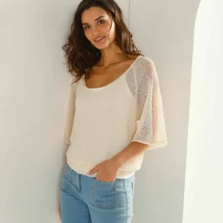 Pull loose manches coude, maille fantaisie
