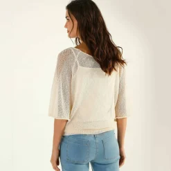 Pull loose manches coude, maille fantaisie