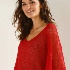Pull loose manches coude, maille fantaisie