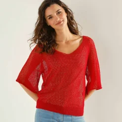Pull loose manches coude, maille fantaisie