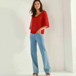 Pull loose manches coude, maille fantaisie