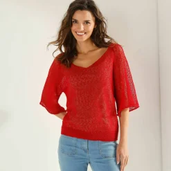 Pull loose manches coude, maille fantaisie