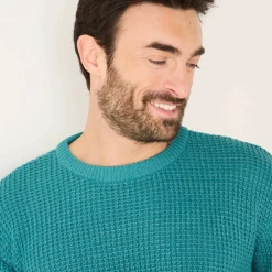 Pull maille gaufrée col rond