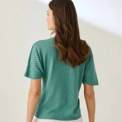 Pull manches courtes maille ajourée effet chevron