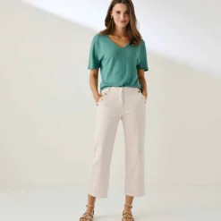Pull manches courtes maille ajourée effet chevron