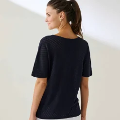 Pull manches courtes maille ajourée effet chevron