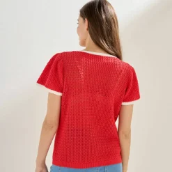 Pull manches courtes, maille fantaisie