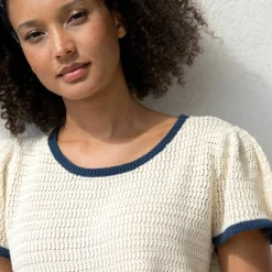 Pull manches courtes, maille fantaisie